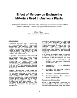 Effect of Mercury on Engineering Materials Used in Ammonia Plants