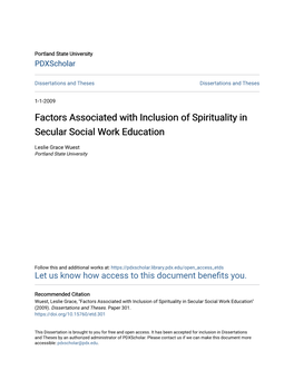 Factors Associated with Inclusion of Spirituality in Secular Social Work Education
