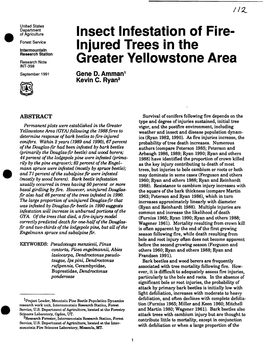 Insect Infestation of Fire- Injured'trees in the Greater Yellowstone Area