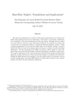 Base-Rate Neglect: Foundations and Implications∗