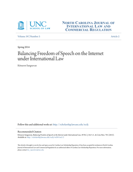 Balancing Freedom of Speech on the Internet Under International Law Kitsuron Sangsuvan