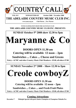 VOL 19.5 NEWSLETTER of October 2008 – November 2008 the ADELAIDE COUNTRY MUSIC CLUB INC