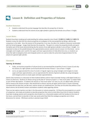 Lesson 8: Definition and Properties of Volume