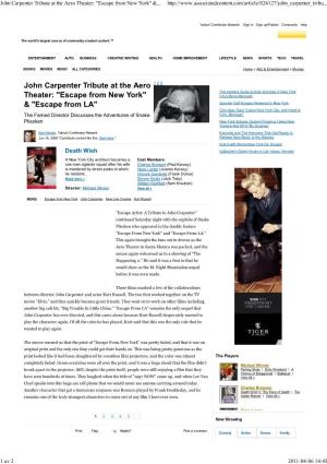 John Carpenter Tribute at the Aero Theater: "Escape from New York" &