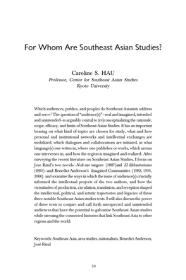 For Whom Are Southeast Asian Studies?