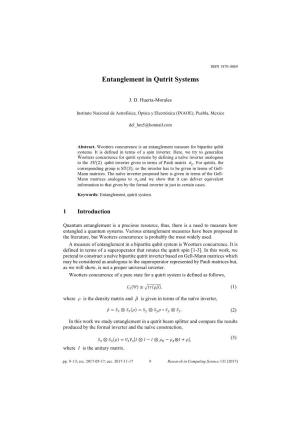 Entanglement in Qutrit Systems