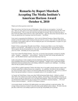 Remarks by Rupert Murdoch Accepting the Media Institute's