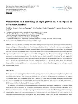 Observations and Modelling of Algal Growth on a Snowpack in Northwest