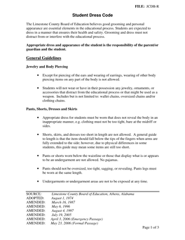 Student Dress Code General Guidelines