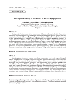 Anthropometric Study of Nasal Index of the Bali Aga Population