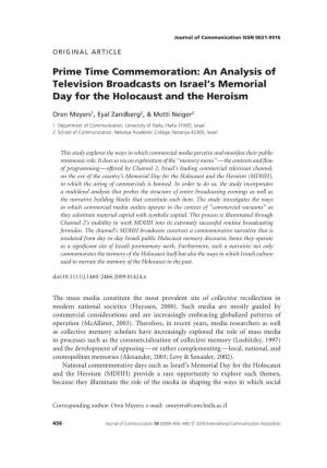 Prime Time Commemoration: an Analysis of Television Broadcasts on Israel’S Memorial Day for the Holocaust and the Heroism
