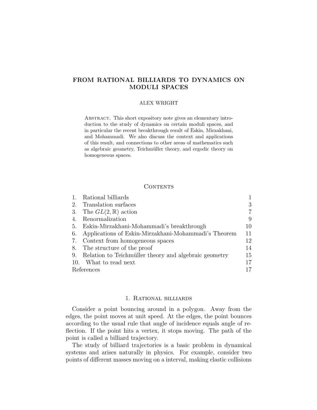 From Rational Billiards to Dynamics on Moduli Spaces