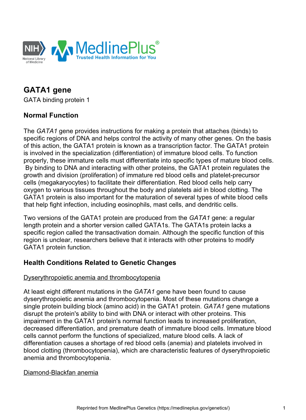 GATA1 Gene GATA Binding Protein 1