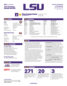 Lsufootball NATIONAL CHAMPIONS 1958 � 2003 � 2007 2017 FOOTBALL SEC CHAMPIONS 1935 � 1936 � 1958 � 1961 GAME NOTES 1970 � 1986 � 1988 � 2001 � 2003 � 2007 � 2011