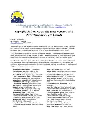 City Officials from Across the State Honored with 2018 Home Rule Hero Awards