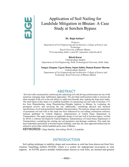 Application of Soil Nailing for Landslide Mitigation in Bhutan: a Case Study at Sorchen Bypass