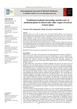 Traditional Medicine Knowledge and Diversity of Medicinal Plants In
