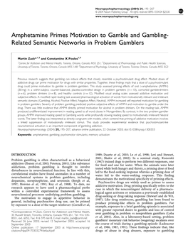 Amphetamine Primes Motivation to Gamble and Gambling- Related Semantic Networks in Problem Gamblers