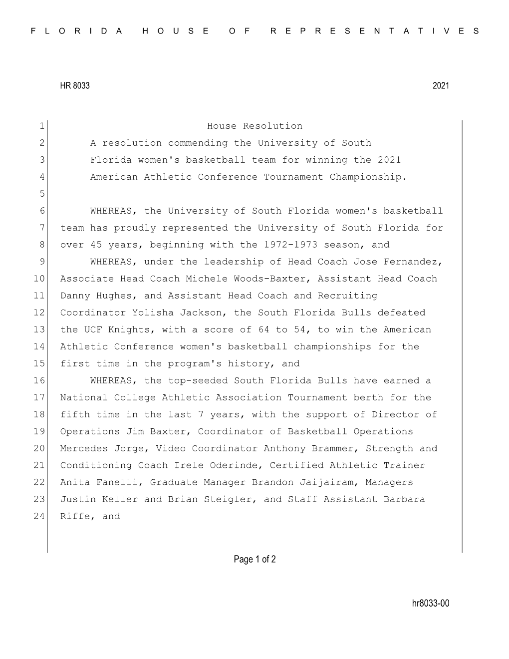 Hr8033-00 Page 1 of 2 House Resolution 1 A