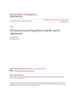 Permanent Income Hypothesis and the Cost of Adjustment Gerald F
