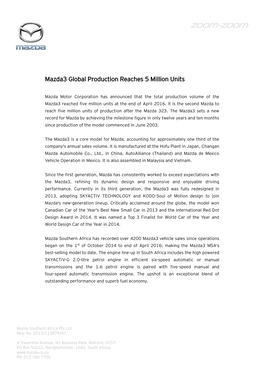 Mazda3 Global Production Reaches 5 Million Units