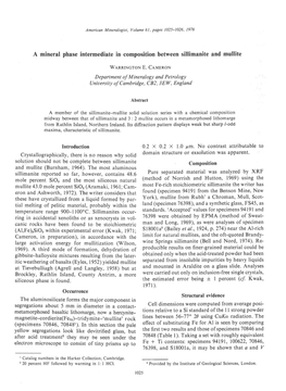 A Mineral Phase Intermediate in Composition Between Sillimanite