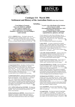 Catalogue 114 March 2006 Settlement and History of the Australian States(Other Than Victoria)