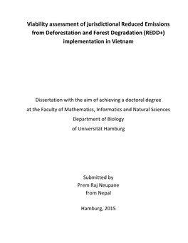 Viability Assessment of Jurisdictional Reduced Emissions from Deforestation and Forest Degradation (REDD+) Implementation in Vietnam