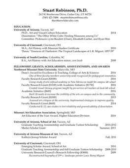 Stuart Robinson, Ph.D. 262 W Bristlecone Drive, Cedar City, UT 84720 (540) 421-5486 Stuartrobinson@Suu.Edu Theotherwhitecube.Com