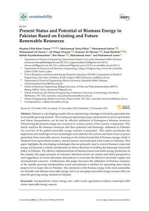 Present Status and Potential of Biomass Energy in Pakistan Based on Existing and Future Renewable Resources