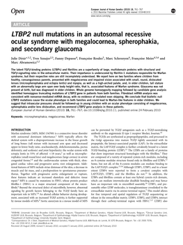 LTBP2 Null Mutations in an Autosomal Recessive Ocular Syndrome with Megalocornea, Spherophakia, and Secondary Glaucoma