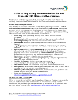 Guide to Requesting Accommodations for K-12 Students with Idiopathic Hypersomnia