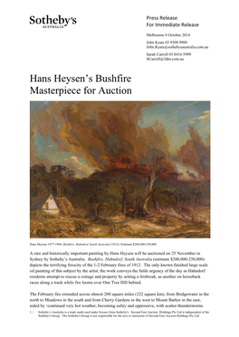 Hans Heysen's Bushfire Masterpiece for Auction