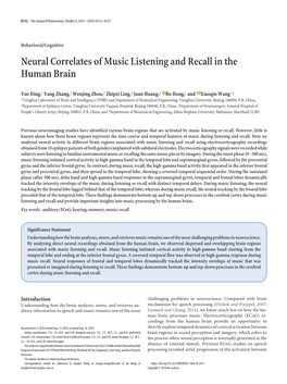Neural Correlates of Music Listening and Recall in the Human Brain