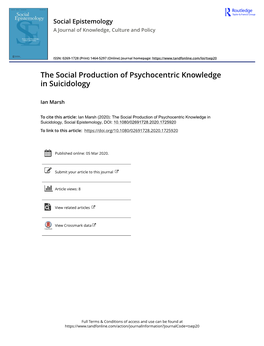 The Social Production of Psychocentric Knowledge in Suicidology