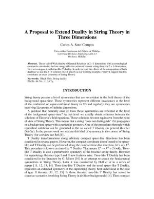 A Proposal to Extend Duality in String Theory in Three Dimensions Carlos A