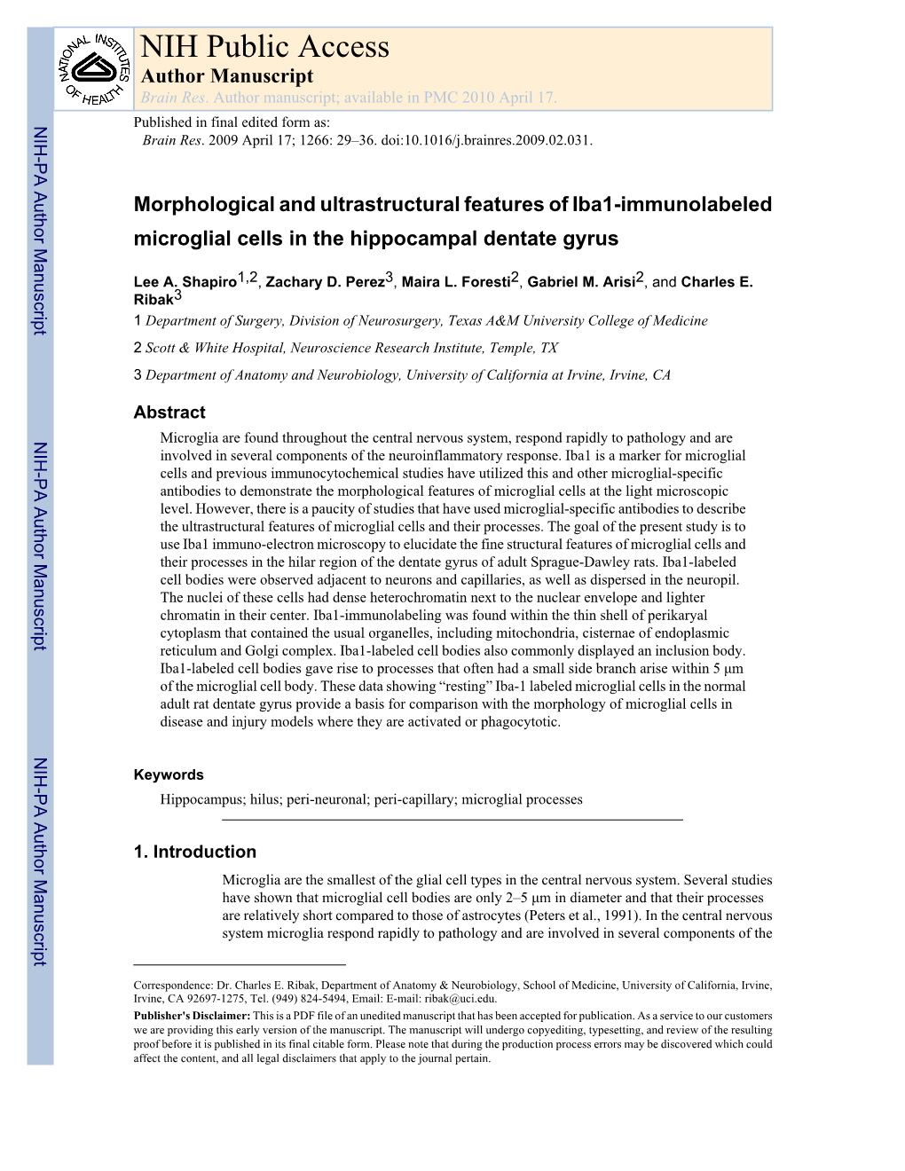 NIH Public Access Author Manuscript Brain Res