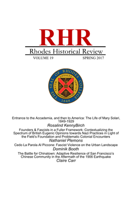 Rhodes Historical Review VOLUME 19 SPRING 2017 ​