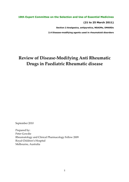 Review of Disease-Modifying Anti Rheumatic Drugs in Paediatric