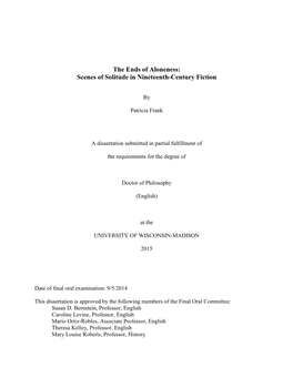 The Ends of Aloneness: Scenes of Solitude in Nineteenth-Century Fiction