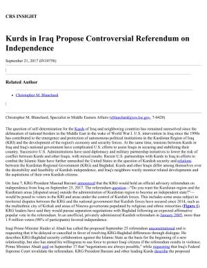 Kurds in Iraq Propose Controversial Referendum on Independence
