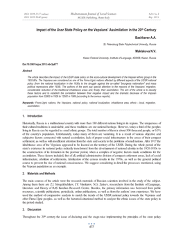 Impact of the Ussr State Policy on the Vepsians' Assimilation in the 20Th Century