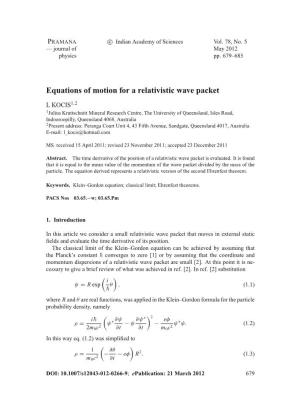 Equations of Motion for a Relativistic Wave Packet