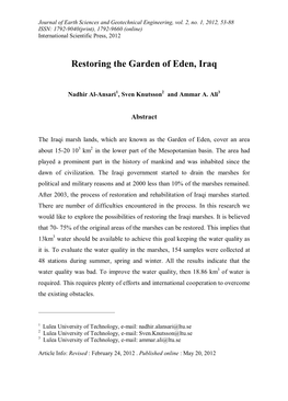 Restoring the Garden of Eden, Iraq -.: Scientific Press International Limited
