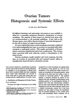 Ovarian Tumors Histogenesis and Systemic Effects