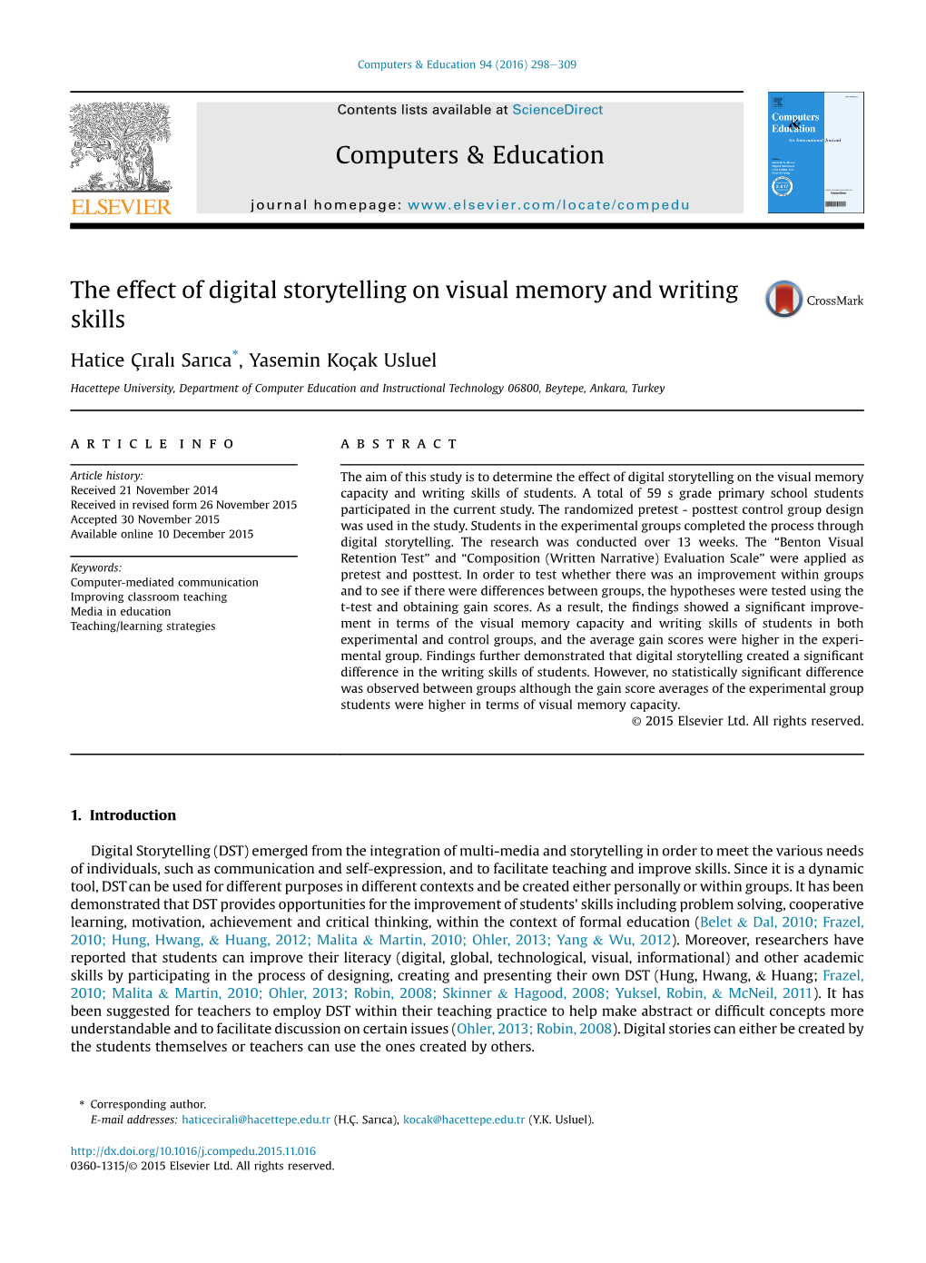 The Effect of Digital Storytelling on Visual Memory and Writing Skills