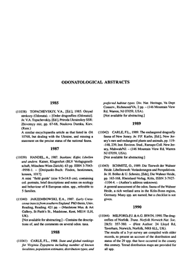 Odonatological Abstracts 1985 1987