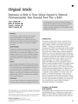 Depression at Birth in Term Infants Exposed to Maternal Chorioamnionitis: Does Neonatal Fever Play a Role?