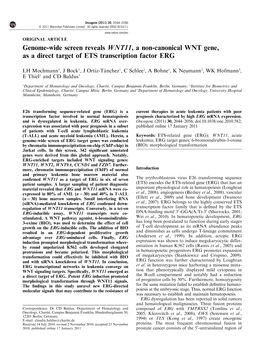 Genome-Wide Screen Reveals WNT11, a Non-Canonical WNT Gene, As a Direct Target of ETS Transcription Factor ERG