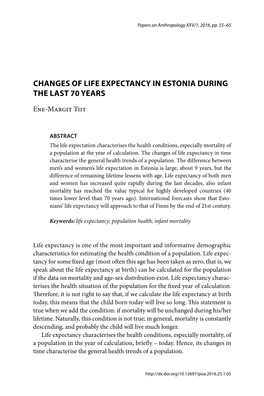 Changes of Life Expectancy in Estonia During the Last 70 Years E.-M